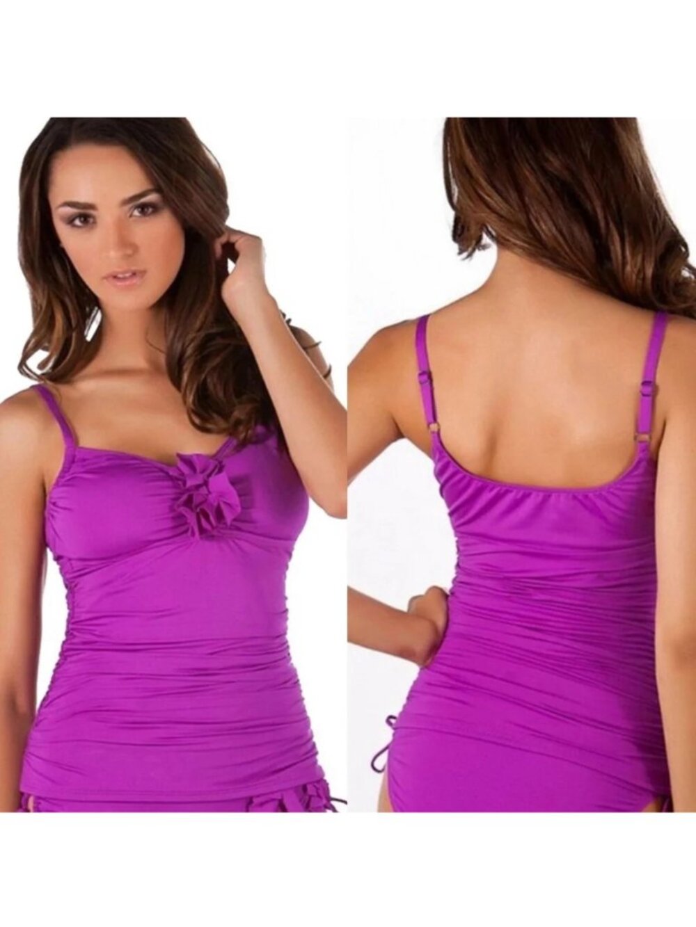 Kenneth Cole New York Tankini Top Bathing Suit Swimwear Tummy Toner Swim Top L